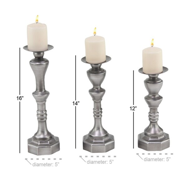 Set of 3 Traditional 12, 14 and 16 Inch Gray Wood Candle Holders
