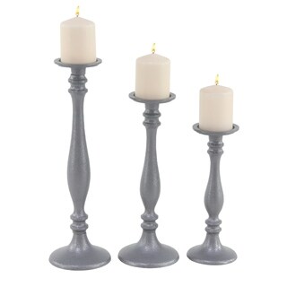 Set of 3 Traditional 12, 15 and 18 Inch Gray Iron Candle Holders