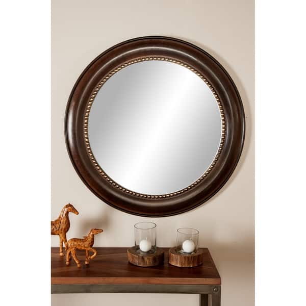 slide 1 of 5, Industrial 36 x 36 Inch Round Wooden Mirror Frame - Brown