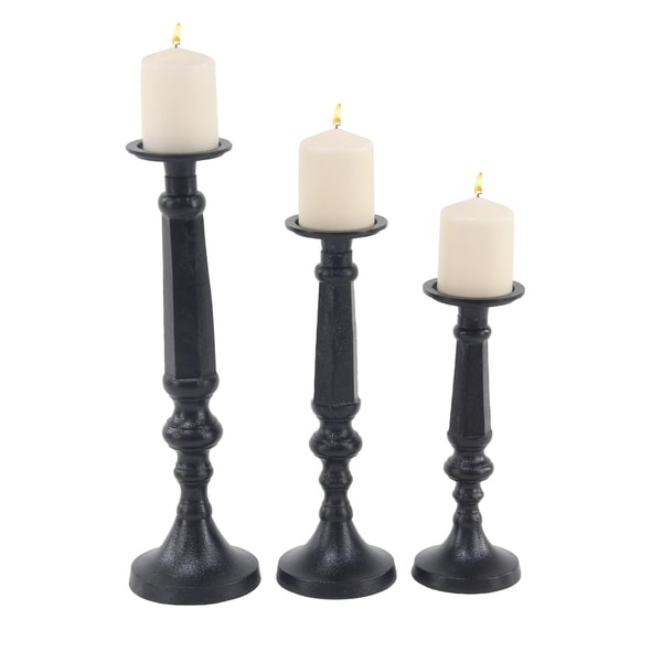 Shop Set of 3 Traditional 12, 15 and 18 Inch Black Iron Candle Holders