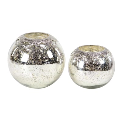 Silver Glass Natural Candle Holder Set of 2 9 x 9 x 9