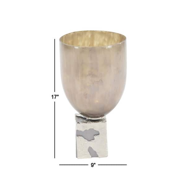 Contemporary 17 x 9 Inch Glass and Aluminum Candle Holder Bed Bath