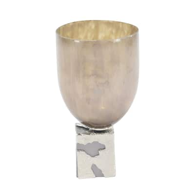 Contemporary 17 x 9 Inch Glass and Aluminum Candle Holder