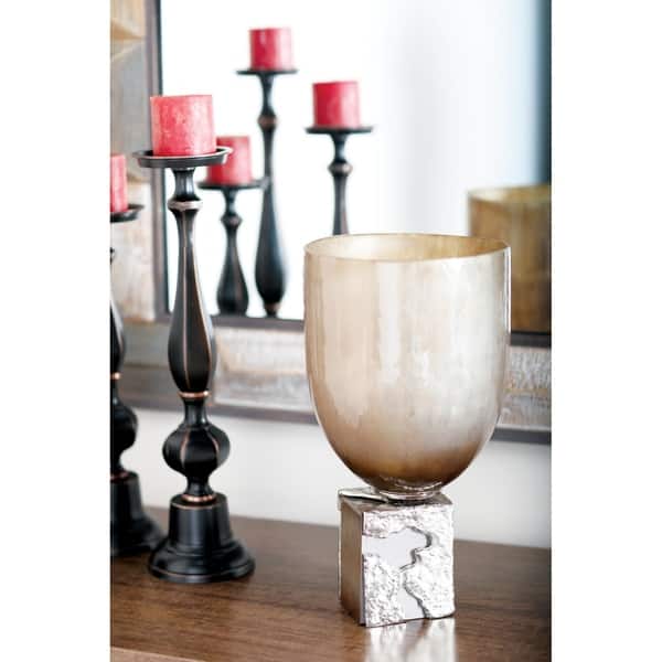Contemporary 17 X 9 Inch Gl And Aluminum Candle Holder Inch Gl And Aluminum Candle Holder