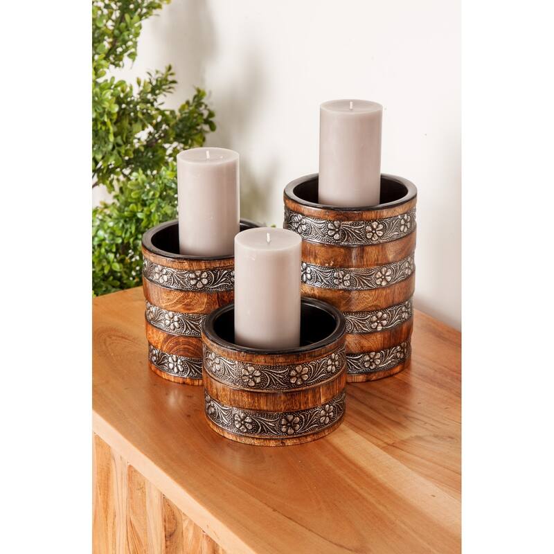 Brown Wood Rustic Candle Holder Set of 3 8 x 6 x 6
