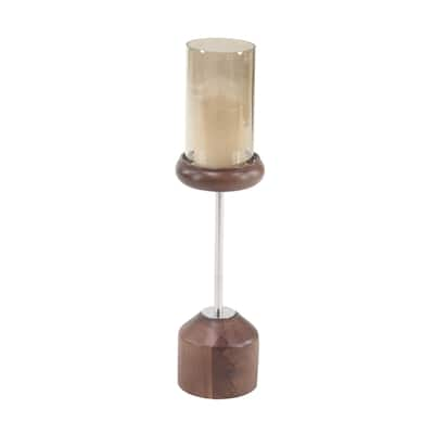 Brown Wood Modern Candle Holder 20 x 5 x 5