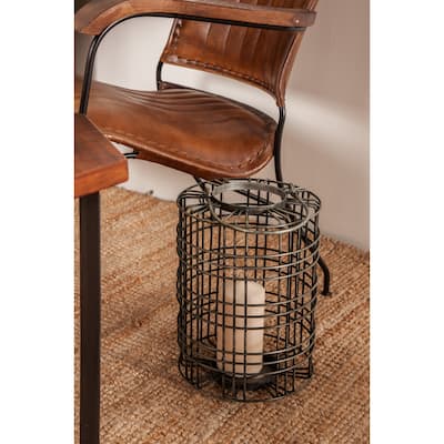 Farmhouse 17 x 9 Inch Cylindrical Gray Iron Wire Cage Candle Lantern