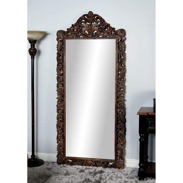 Brown Wood Handmade Intricately Carved Floral Wall Mirror - 36 x 3 x 48 -  On Sale - Bed Bath & Beyond - 32085695