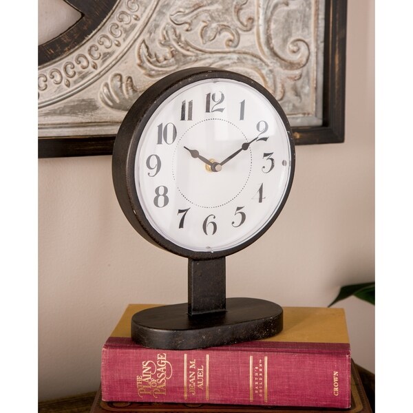 Shop Modern 13 x 8 Inch Round Black Iron Table Clock by Studio 350