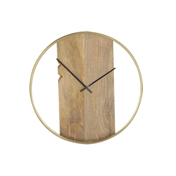 Modern 24 Inch Large Stainless Steel And Wood Plank Round Wall Modern 24 Inch Large Stainless Steel And Wood Plank Round Wall Clock