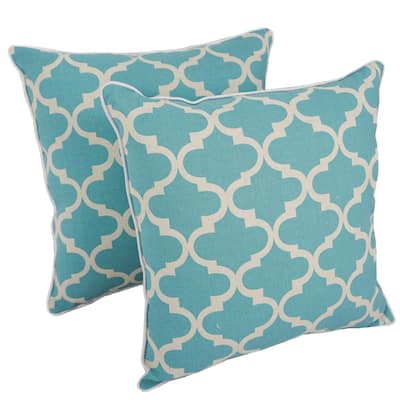 Blazing Needles 18-inch Blue Lattice Throw Pillow (Set of 2)