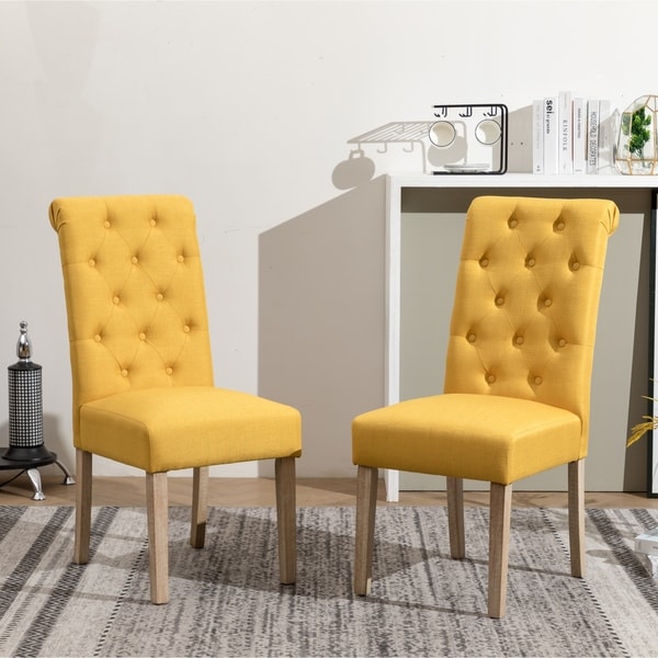 yellow upholstered dining chair