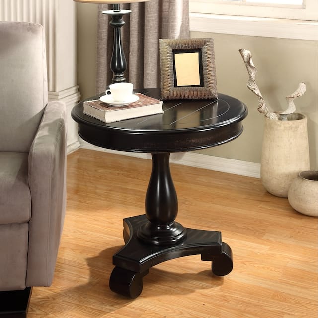 Roundhill Furniture Copper Grove Sierra Round Wood Pedestal Side Table - Black - Wood/Veneer