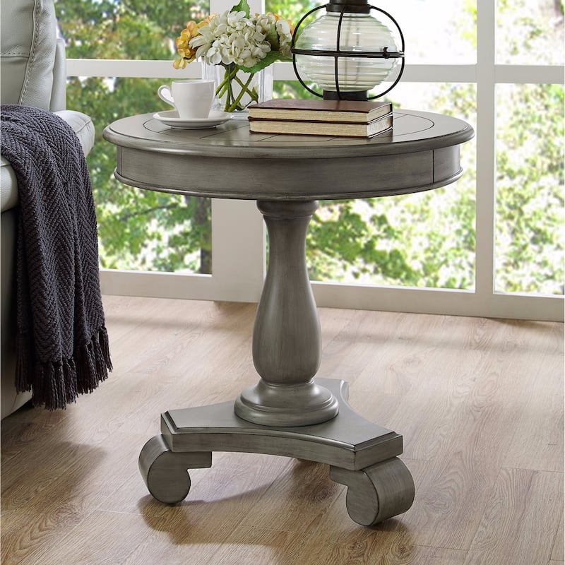 Copper Grove Sierra Round Wood Pedestal Side Table - Grey - Wood/Veneer