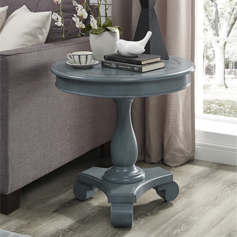 Copper Grove Sierra Round Wood Pedestal Side Table - Teal - Wood/Veneer
