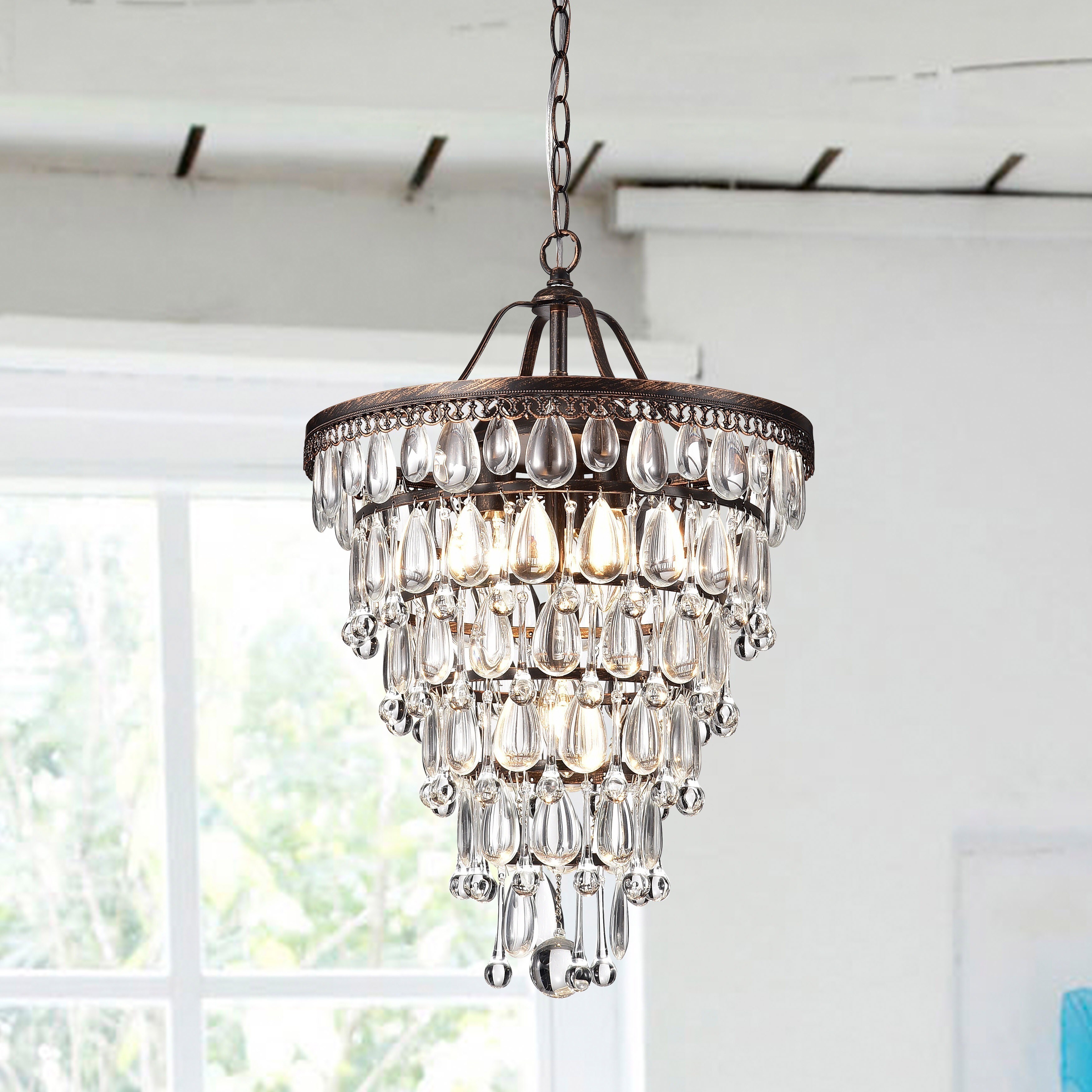 Cone Shape 4-light Antique Copper Crystal Chandelier (Clear Shade) - Chandeliers For Bedrooms by Overstock.com