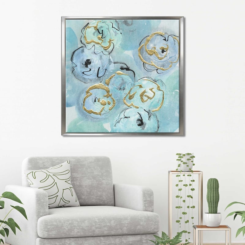 Chris Paschke "Gold Edged Teal I" Giclee Stretched Canvas Wall Art