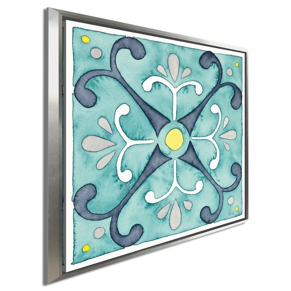 Laura Marshall "Garden Getaway Tile III Teal" Giclee Stretched Canvas Wall Art