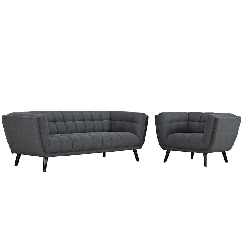 Bestow 2 Piece Upholstered Fabric Sofa and Armchair Set - Grey