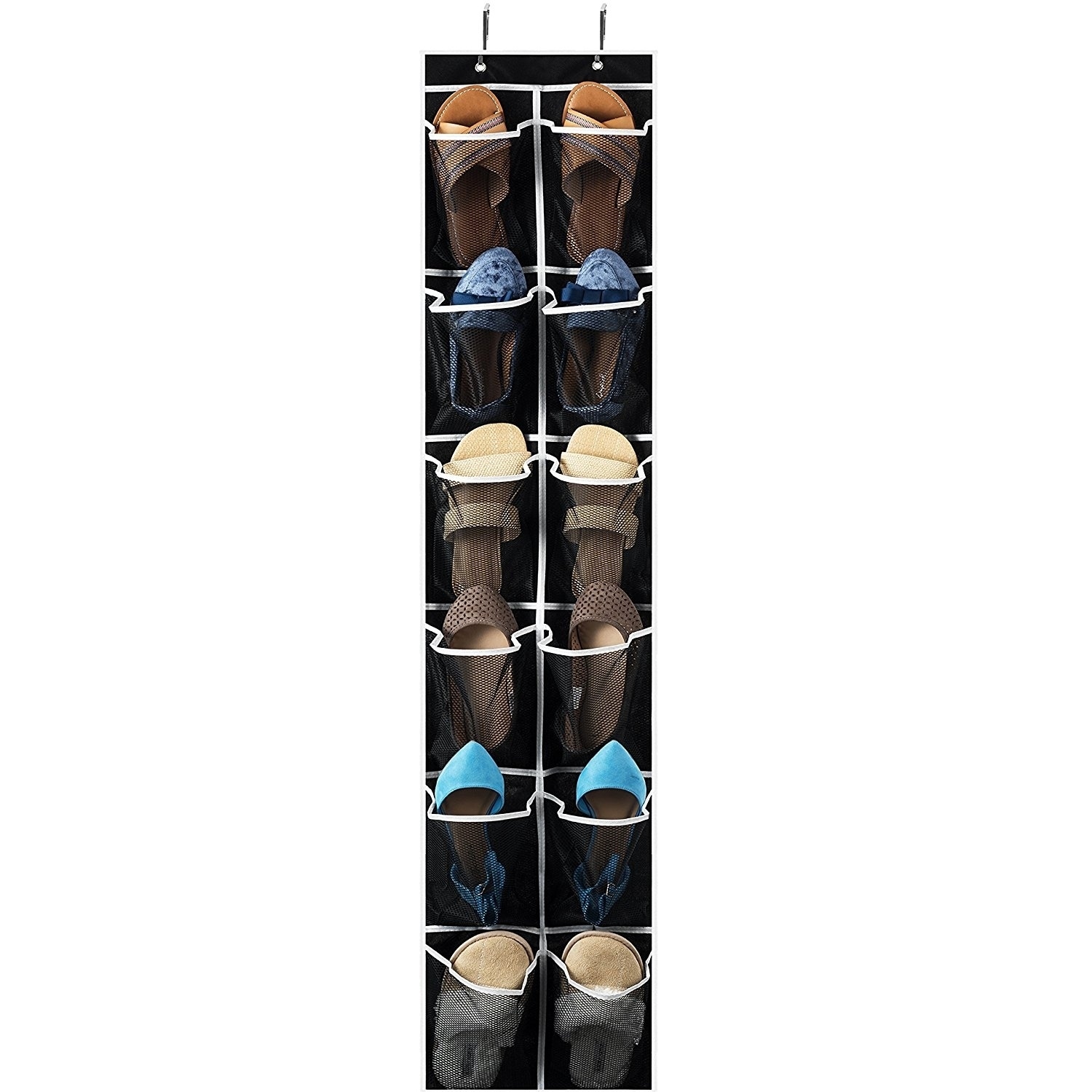 Clear/White 24-Pocket Over-The-Door Hanging Shoe Organizer