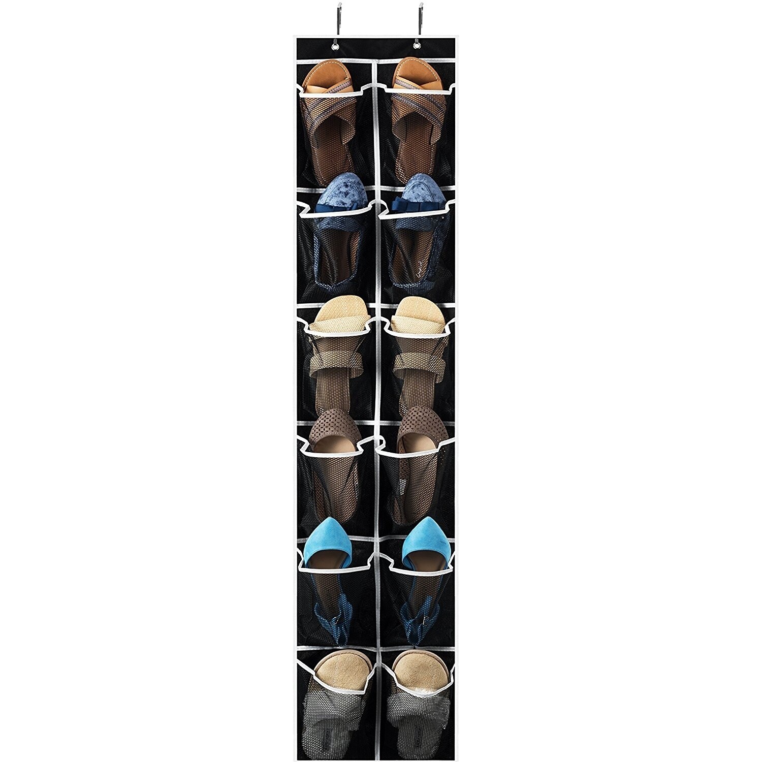 24 Pockets Shoe Hanger Door Hanging Clear Shoe Organizer Mesh Shoe
