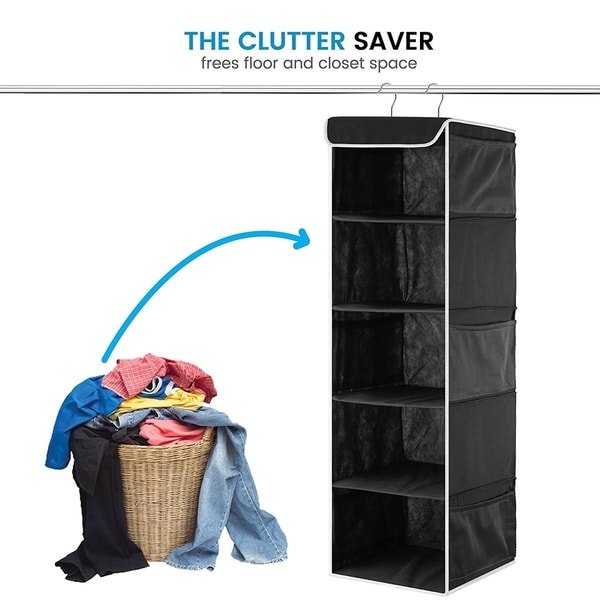 6 Side Mesh Pockets For Clothes Storage 5-Shelf Hanging Closet Organizer