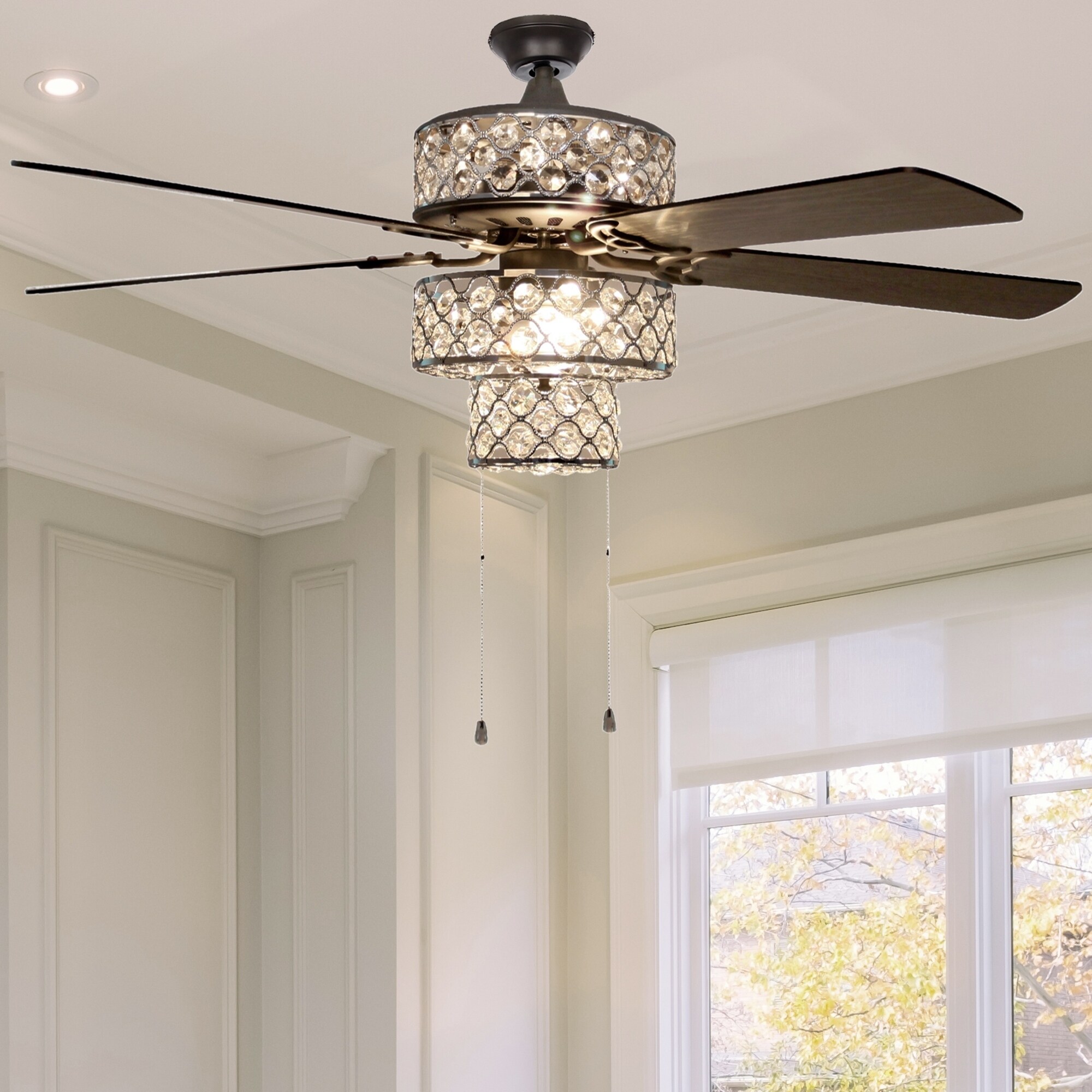 Shop Silver Orchid Guinn Triple Tiered Crystal Ceiling Fan 52 L