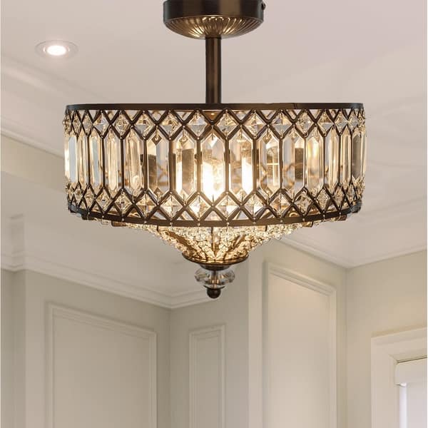 slide 2 of 15, Silver Orchid Furey Bronze Tiered Glass Semi-flush Lighting Fixture - 14.75"L x 14.75"W x 15.25"H - 14.75"L x 14.75"W x 15.25"H