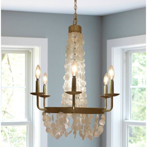 Silver Orchid Epstewin Brushed Gold and Capiz Shell Candelabra - 20.75"L x 20.75"W x 27.5"H