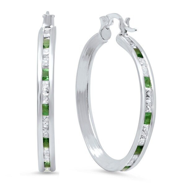 Pori Jewelers Princess Cut Hoop Earrings In Sterling Silver Pori Jewelers Princess Cut Hoop Earrings In Sterling Silver Wcrystals By Swarovski Elements