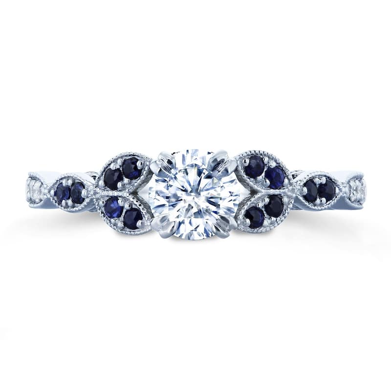 Annello by Kobelli 14k White Gold 5/8ct TGW Moissanite with Sapphire and Diamond Accents Leafy Engagement Ring (DEF/VS, GH/I)