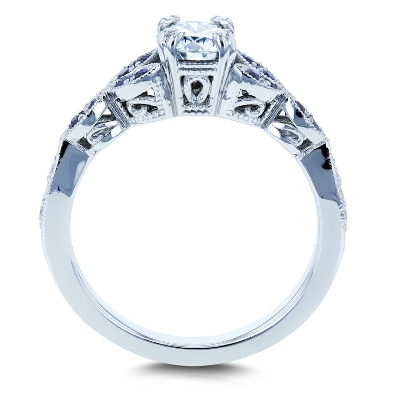 Annello by Kobelli 14k White Gold 5/8ct TGW Moissanite with Sapphire and Diamond Accents Leafy Engagement Ring (DEF/VS, GH/I)