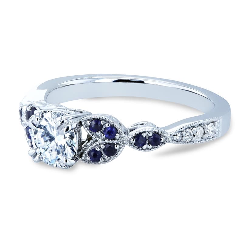 Annello by Kobelli 14k White Gold 5/8ct TGW Moissanite with Sapphire and Diamond Accents Leafy Engagement Ring (DEF/VS, GH/I)