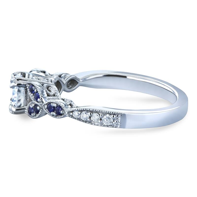 Annello by Kobelli 14k White Gold 5/8ct TGW Moissanite with Sapphire and Diamond Accents Leafy Engagement Ring (DEF/VS, GH/I)