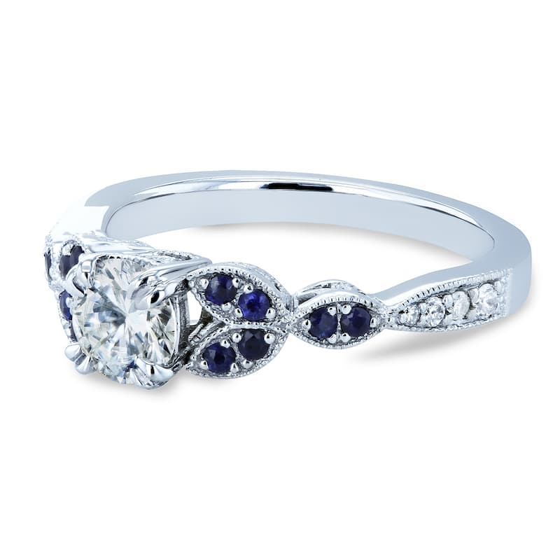 Kobelli 0.65 Carats Mixed Stone 14k Solid White Gold Floral Vintage Style Iris Engagement Ring