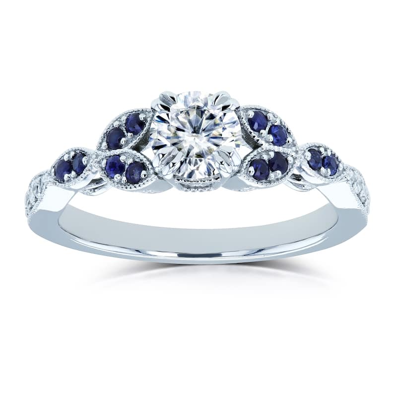 Kobelli 0.65 Carats Mixed Stone 14k Solid White Gold Floral Vintage Style Iris Engagement Ring