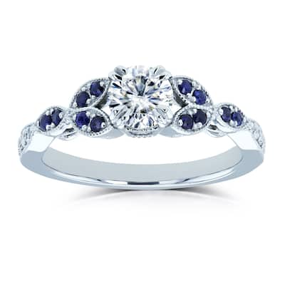 Kobelli 0.65 Carats Mixed Stone 14k Solid White Gold Floral Vintage Style Iris Engagement Ring