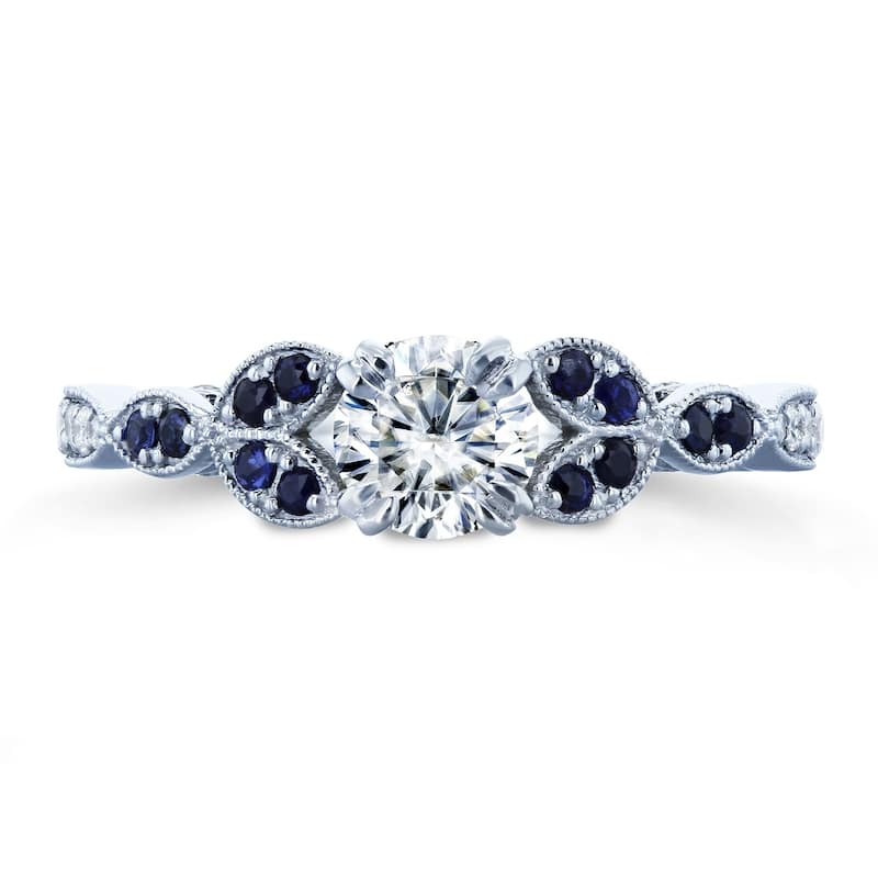 Kobelli 0.65 Carats Mixed Stone 14k Solid White Gold Floral Vintage Style Iris Engagement Ring