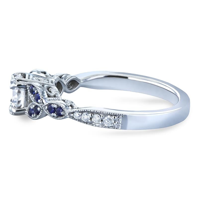 Kobelli 0.65 Carats Mixed Stone 14k Solid White Gold Floral Vintage Style Iris Engagement Ring