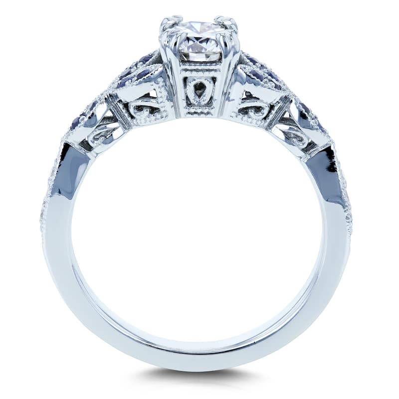 Kobelli 0.65 Carats Mixed Stone 14k Solid White Gold Floral Vintage Style Iris Engagement Ring