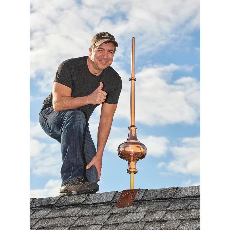 28" Morgana Pure Copper Finial with Decorative Copper Roof Mount