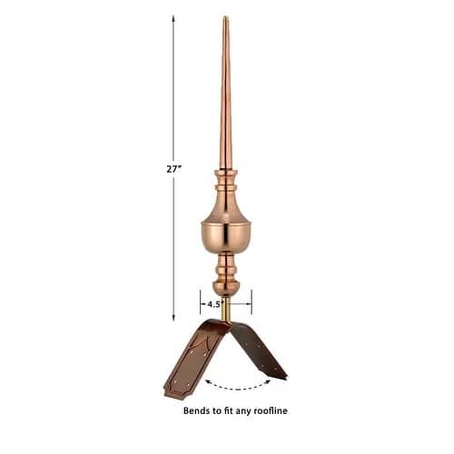 27" Victoria Pure Copper Finial with Decorative Copper Roof Mount