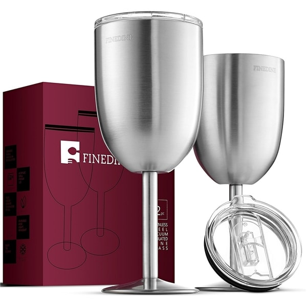 Glass Wine Goblets Stainless Steel Wine Glass Double Walled Beer Wine Glasses with Removeable Sliding Closure Lid