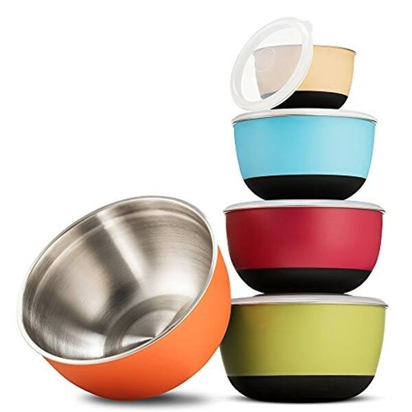 Shop Multicolor Stainless Steel Mixing Bowl Set With Sealed Lids Set Of 5 On Sale Overstock 20465384