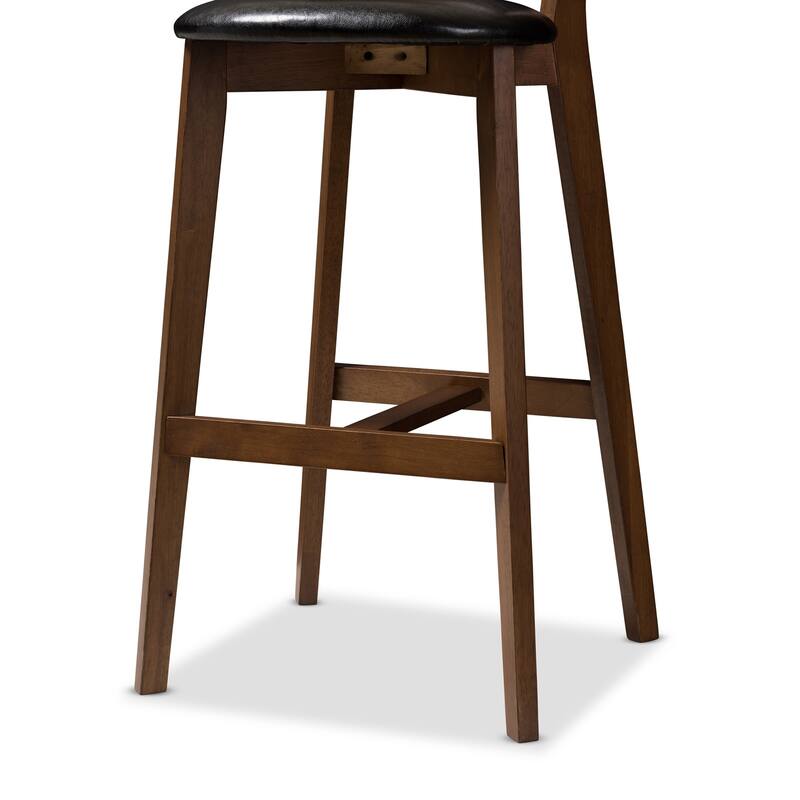 Mid-Century Black Faux Leather Bar Stool Set by Baxton Studio
