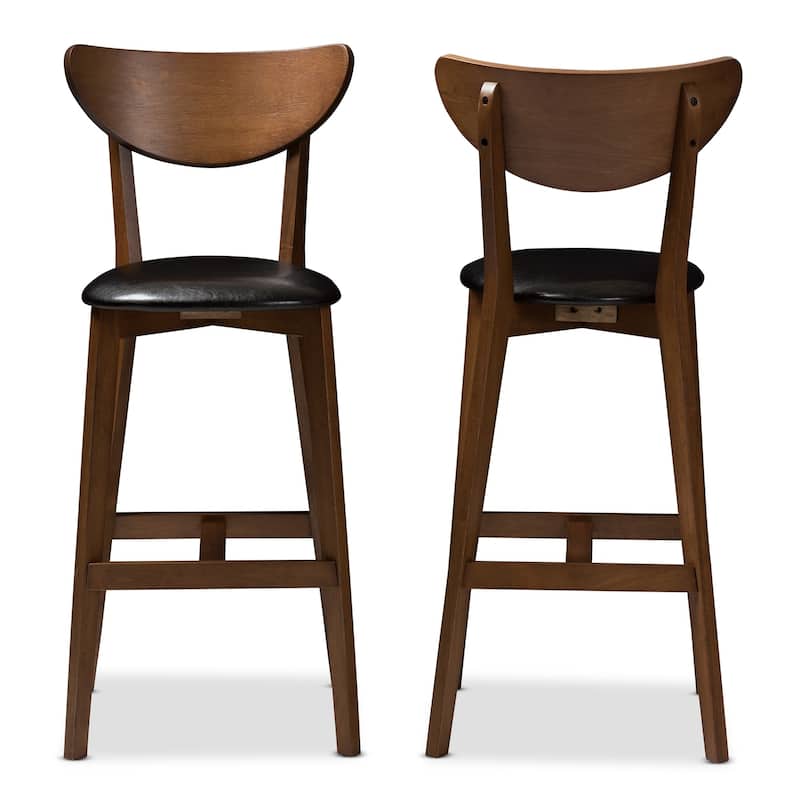 Mid-Century Black Faux Leather Bar Stool Set by Baxton Studio