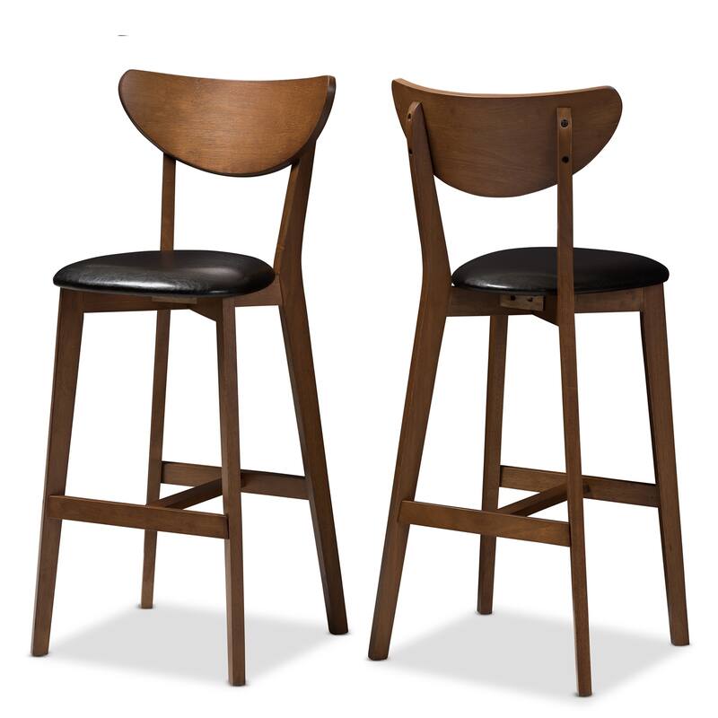 Mid-Century Black Faux Leather Bar Stool Set by Baxton Studio