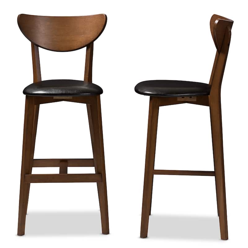 Mid-Century Black Faux Leather Bar Stool Set by Baxton Studio