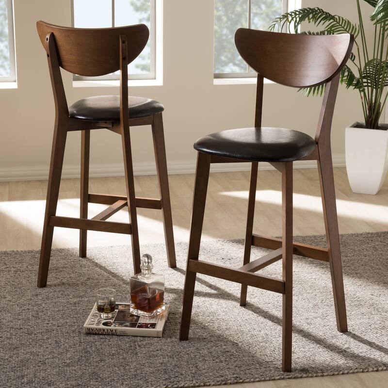 Mid-Century Black Faux Leather Bar Stool Set by Baxton Studio