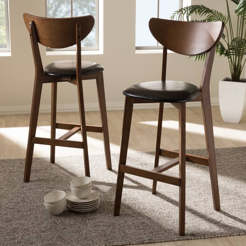 Mid-Century Black Faux Leather Bar Stool Set by Baxton Studio